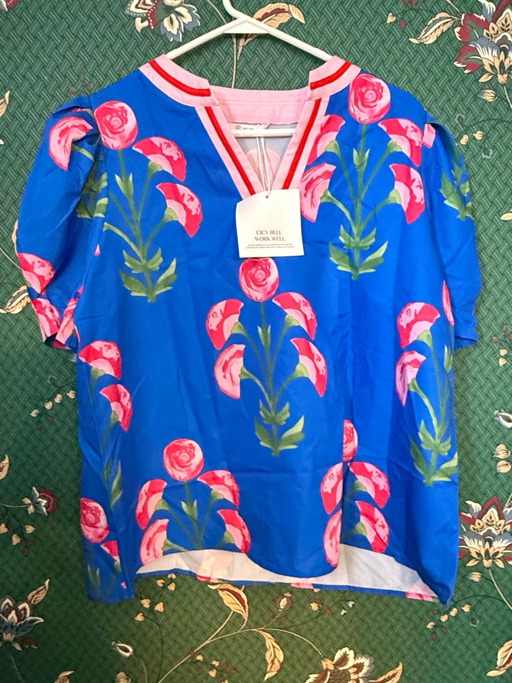 Cicy Bell Blue Floral V-Neck Tunic Top